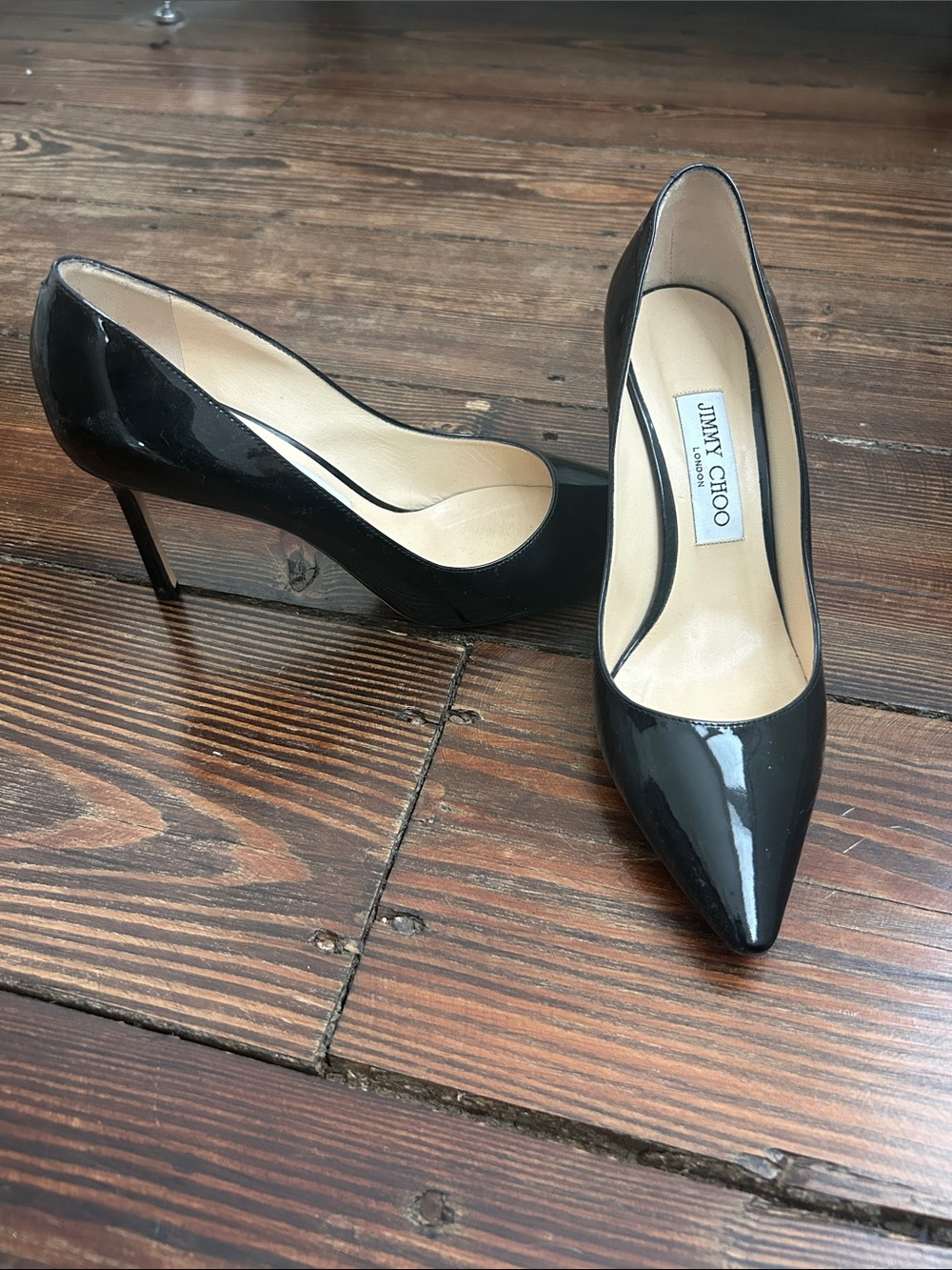 Jimmy Choo Black Patent Pointed-Toe Stiletto Pumps